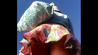 Exhibitionist pawg curvy milf hotwife hot big ass steam posterior upskirt in thong bikini with coach mini short dress take a walk public beach